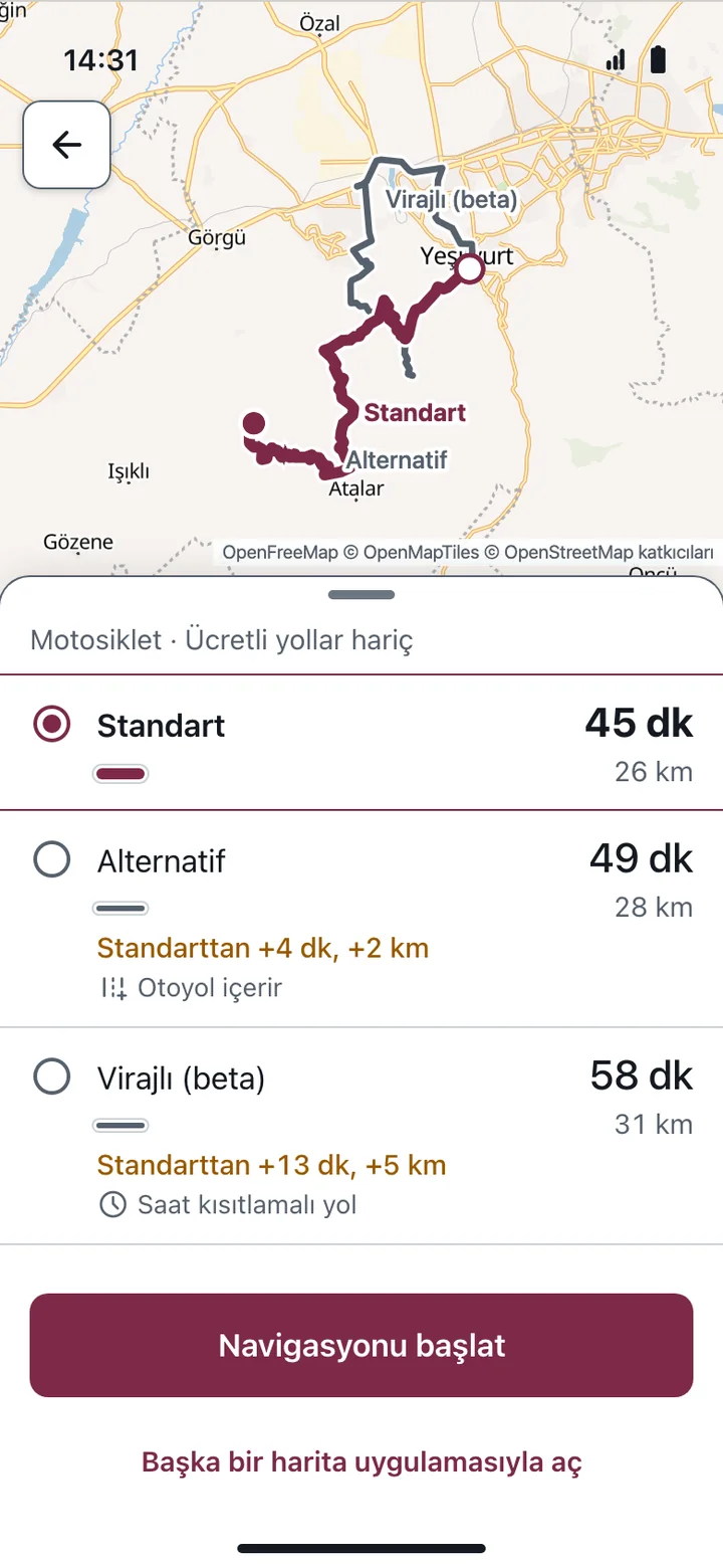 The app directions screen