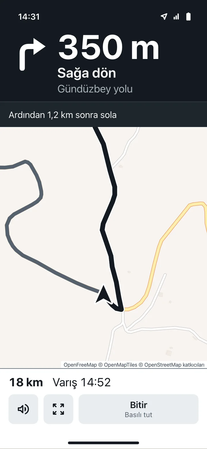 The app navigation screen